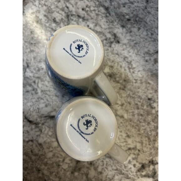 Royal Norfolk Set of 2 Paisley Coffee Mugs Cups Stoneware Blue Green White 12oz - Picture 4 of 4